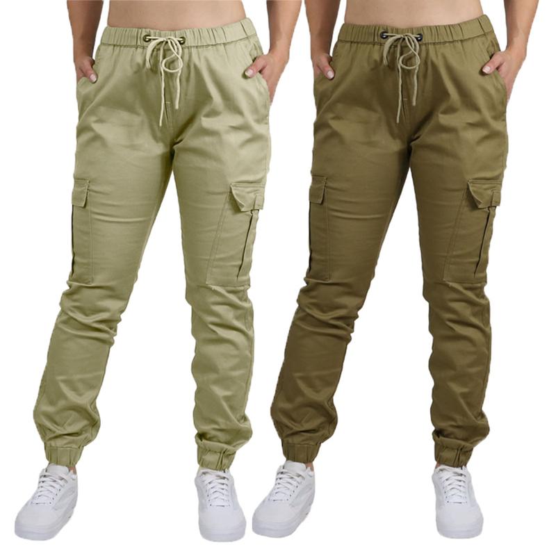 2-Pack Women's Cotton Flex Stretch Cargo Hiking Combat Quick Dry Jogger Pants (Sizes, S-2XL)