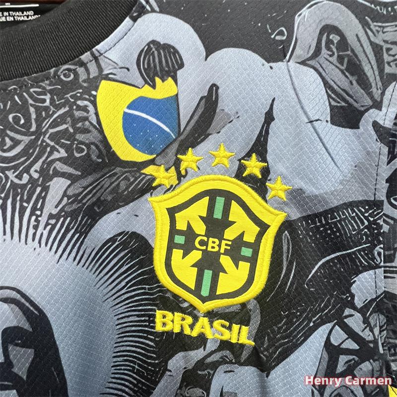 2425 Brazil Black Short Sleeve Special Edition Redeemer Five Star Soccer Jersey