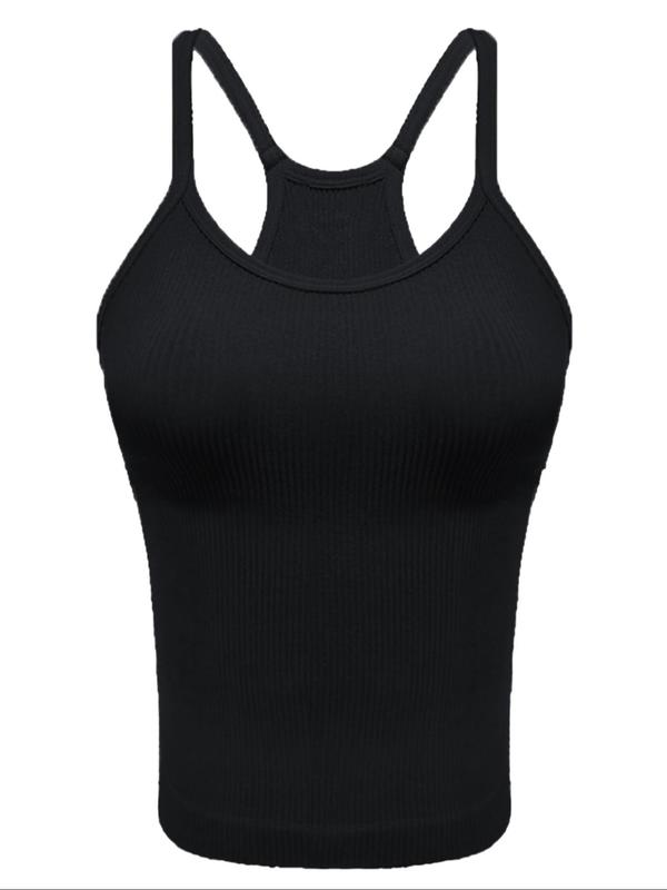 Sporty Women's Plain Ribbed Sports Vest, Sports Compression Sleeveless Top, Ladies Sportswear Clothing for Summer