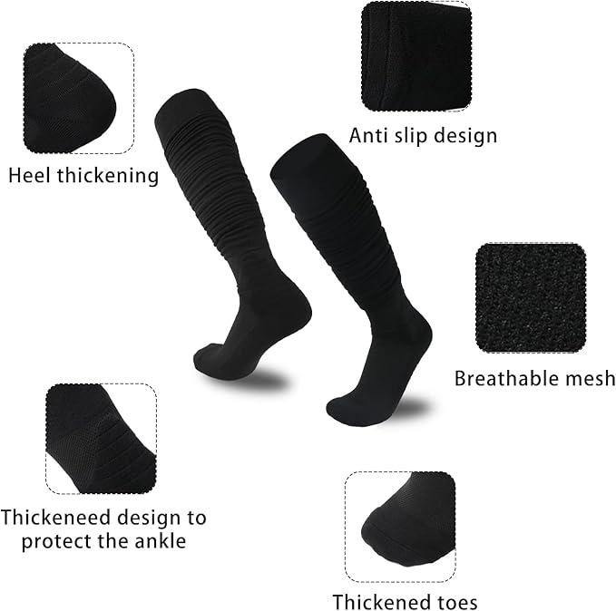 Scrunch Football Socks Non Slip Extra Long Football Socks Men Soccer Socks Knee High Scrunchie Athletic Compression Socks