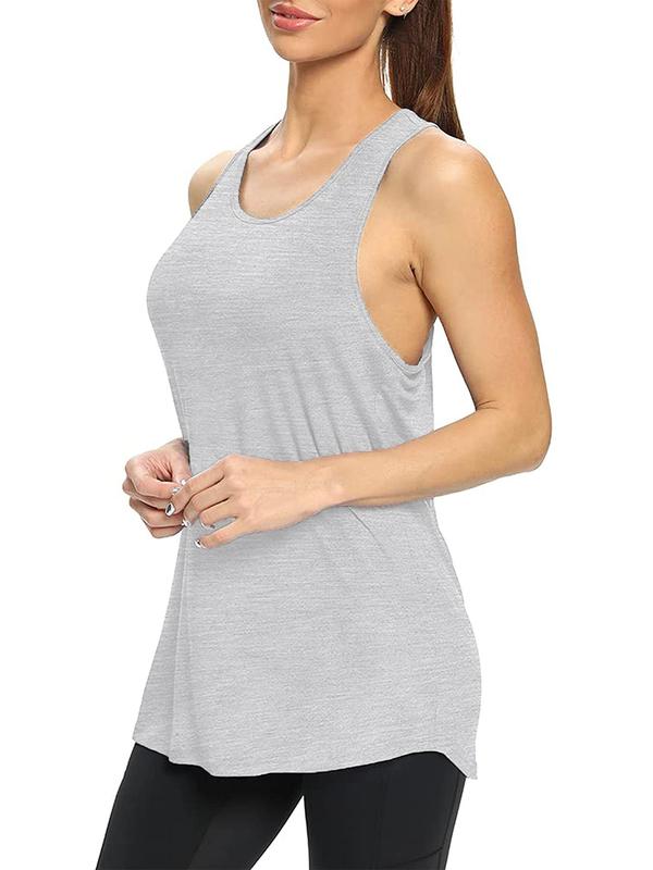 Women's Solid Round Neck Sports Singlet, Sporty Sleeveless Tank Top for Yoga Gym Workout, Ladies Sportswear for All Seasons