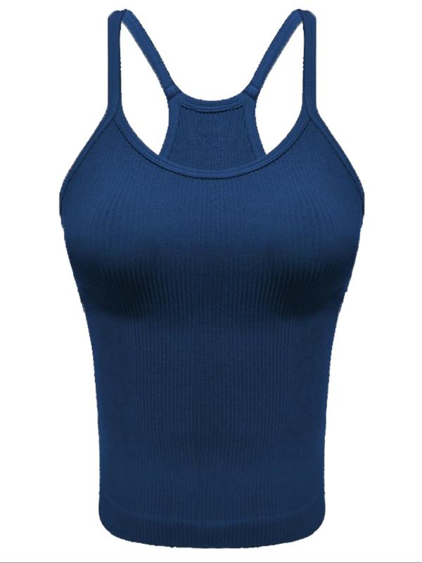 Sporty Women's Plain Ribbed Sports Vest, Sports Compression Sleeveless Top, Ladies Sportswear Clothing for Summer