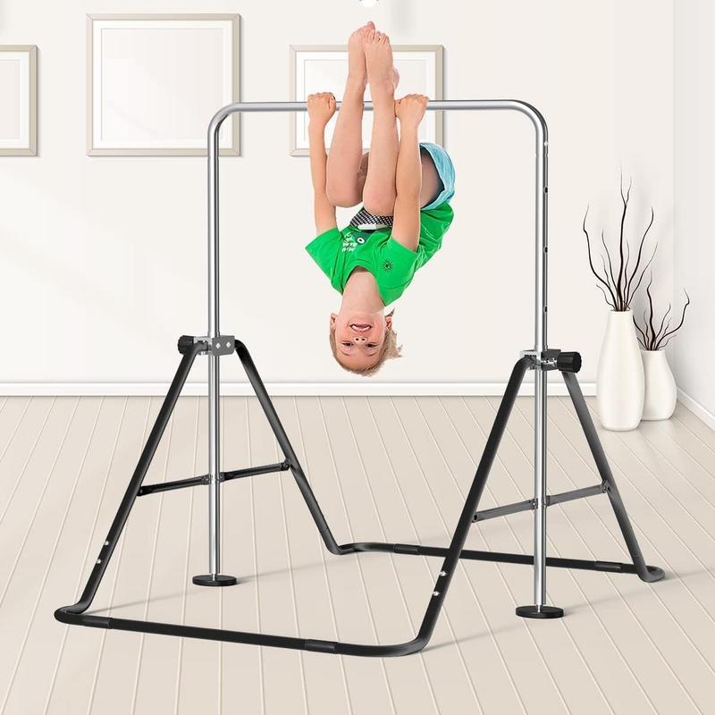 FBSPORT Gymnastics Bar for Kids with Rings，Adjustable Height Gymnastic Horizontal Bars,Junior Training Bar Children Folding Training Monkey Bars for Home Using