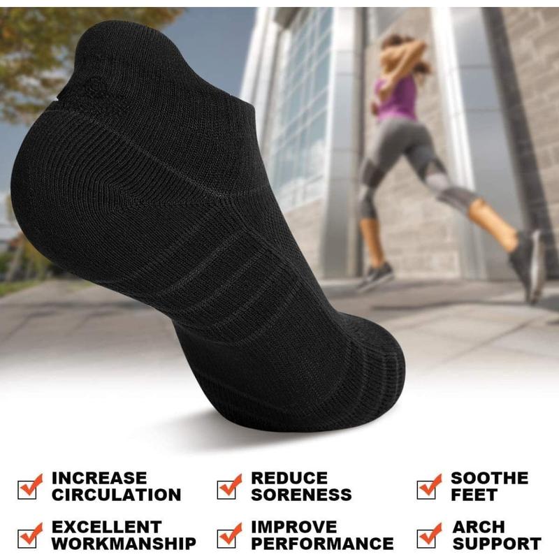 Athletic Running Ankle Socks, Low Cut Cushioned Anti-Blister Tab Sports Socks Men Women 6Pairs-Black