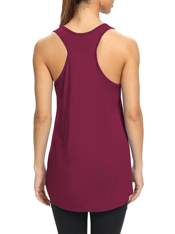 Women's Solid Round Neck Sports Singlet, Sporty Sleeveless Tank Top for Yoga Gym Workout, Ladies Sportswear for All Seasons