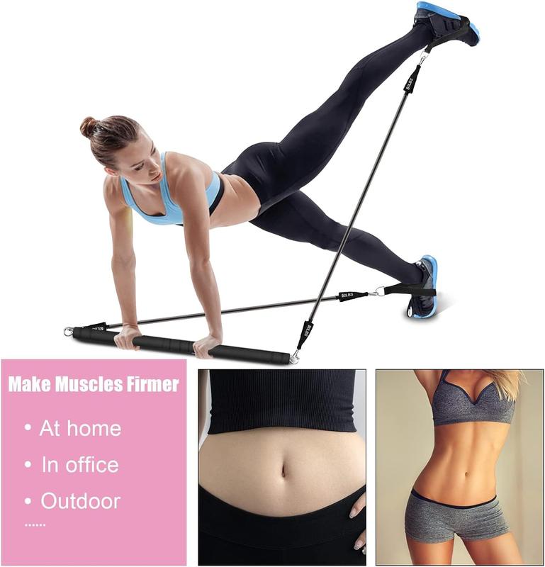 Plates Bar Kit with Resistance Band-Multi Functional Portable Weighted Exercise Pilates Bar, Resistance Bar at Home, Home Gym with Beginner Workout Equipment, Pilates Yoga Ballet Set for Full Body