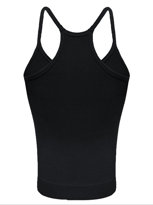 Sporty Women's Plain Ribbed Sports Vest, Sports Compression Sleeveless Top, Ladies Sportswear Clothing for Summer