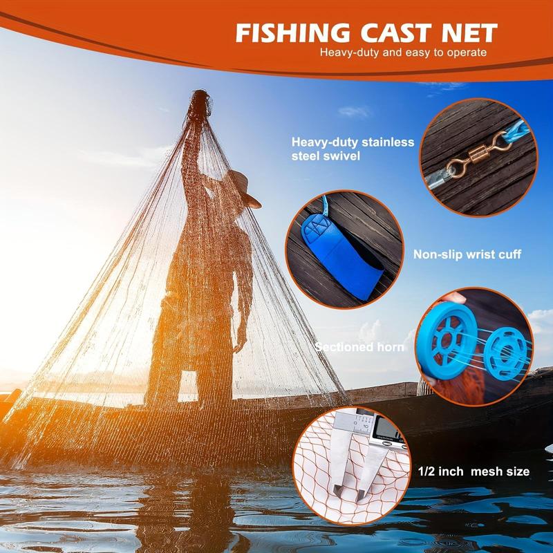 Casting Net, Throwing Fishing Cast Net with Zinc Weight for Bait Trap, Mesh Throw Casting Fish Net, Fishing Equipment, Fishing Nets, Flyfishing, Solocamping, Fishing Tackle Lures, Fishing Gear for Advent Calendar Fishing, Fishing Stuff, Fishing Accessory