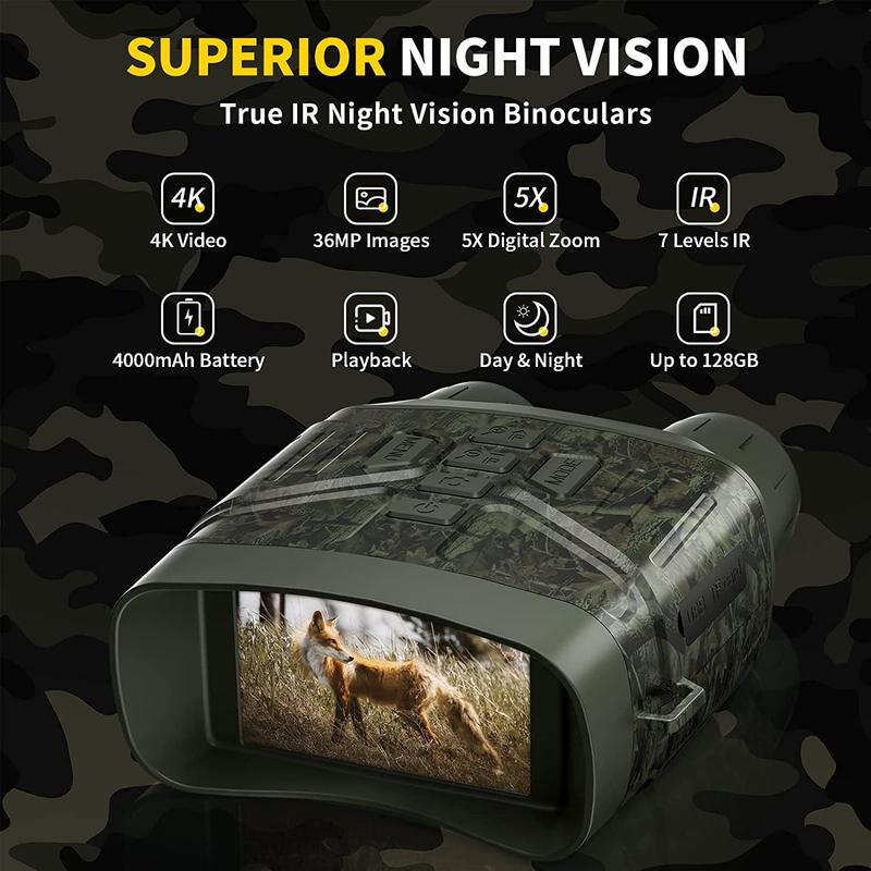 4K Night Vision Goggles, 1 Box 3 in 1 Large Screen Binoculars, USB Rechargeable Lithium Battery Field Observation Goggles for Outdoor Camping