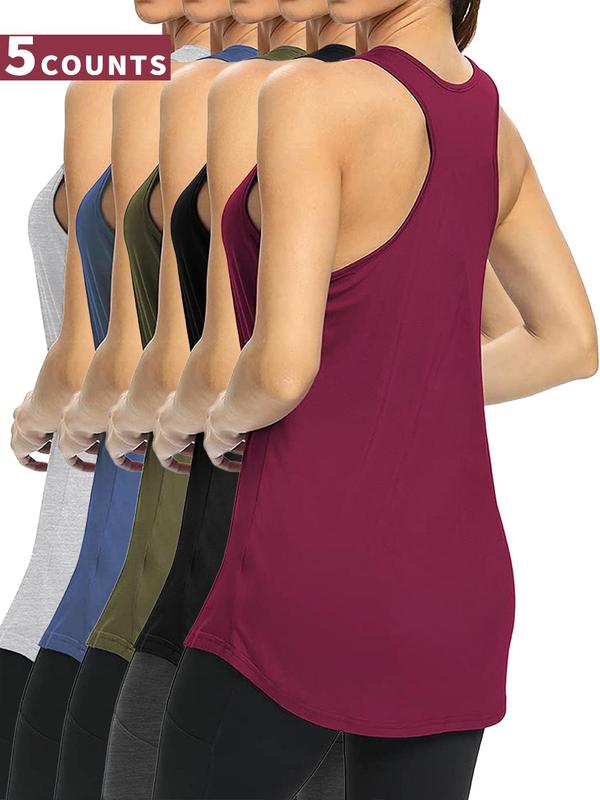 Women's Solid Round Neck Sports Singlet, Sporty Sleeveless Tank Top for Yoga Gym Workout, Ladies Sportswear for All Seasons