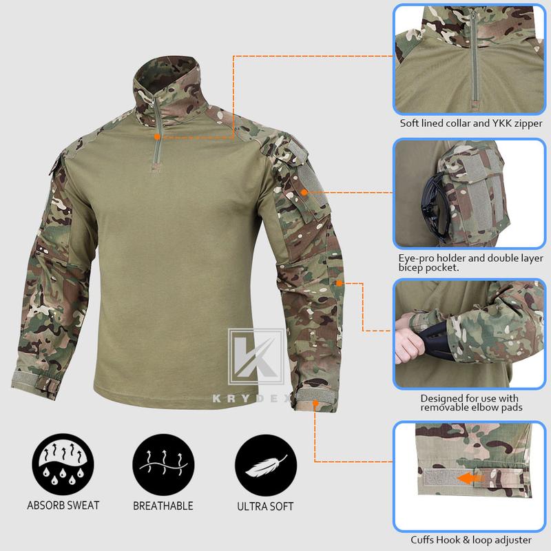 Krydex   Combat Shirt  BDU Uniform + Elbow pads Camouflage Hunting