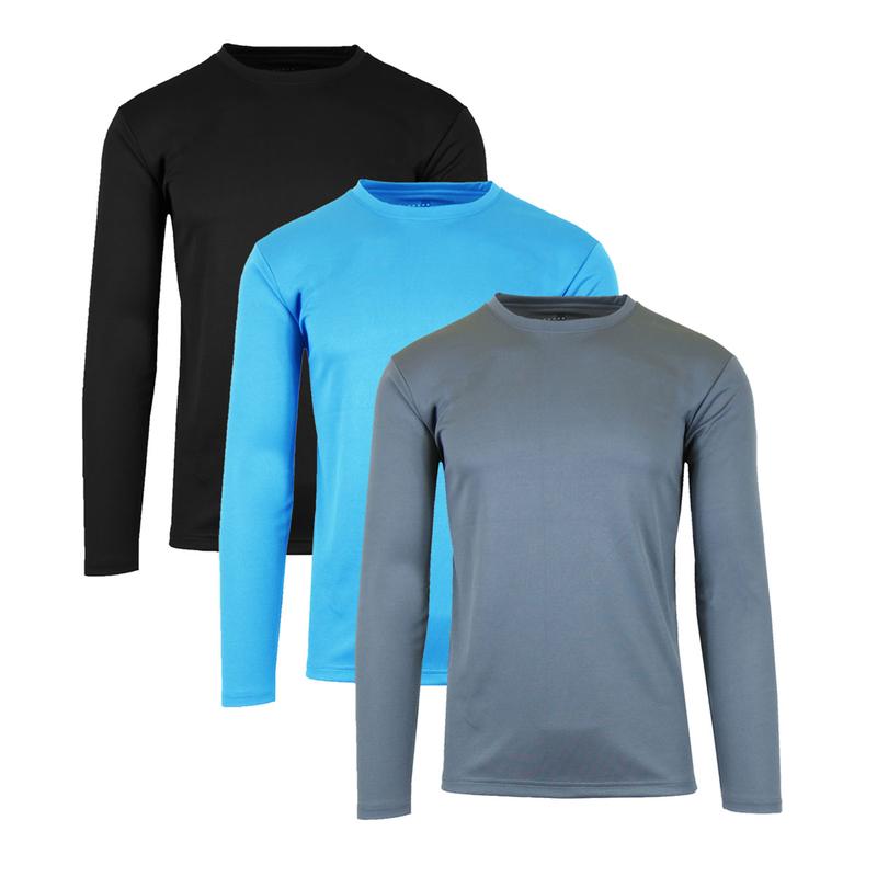 Men's 3-Pack Moisture Wicking Long Sleeve Peformance Tagless Tee