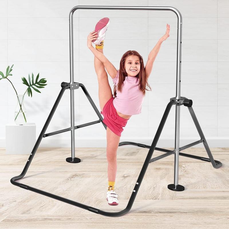 FBSPORT Gymnastics Bar for Kids with Rings，Adjustable Height Gymnastic Horizontal Bars,Junior Training Bar Children Folding Training Monkey Bars for Home Using