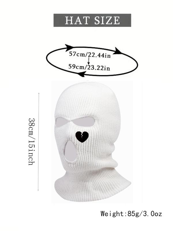 Heart Embroidery Knitted Full Face Cover, New Trendy Balaclava Cap Ski Mask, All Seasons Outdoor Sports Ski Cover for Men Women Uv Protector Motorcycle