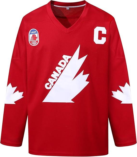 [Christmas gift] Men's CANADA #99 Ice Hockey Jersey, Retro Breathable V-neck Long Sleeve Sweatshirt, Gretzky Labatt Team Coupe, Suitable For Game Training