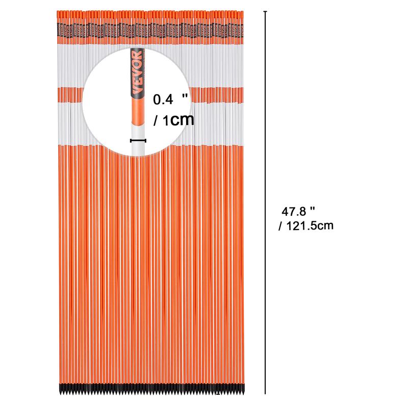 VEVOR Driveway Markers, 100 PCS 48 inch, 0.4 inch Diameter, Orange Fiberglass Poles Snow Stakes with Reflective Tape, 12