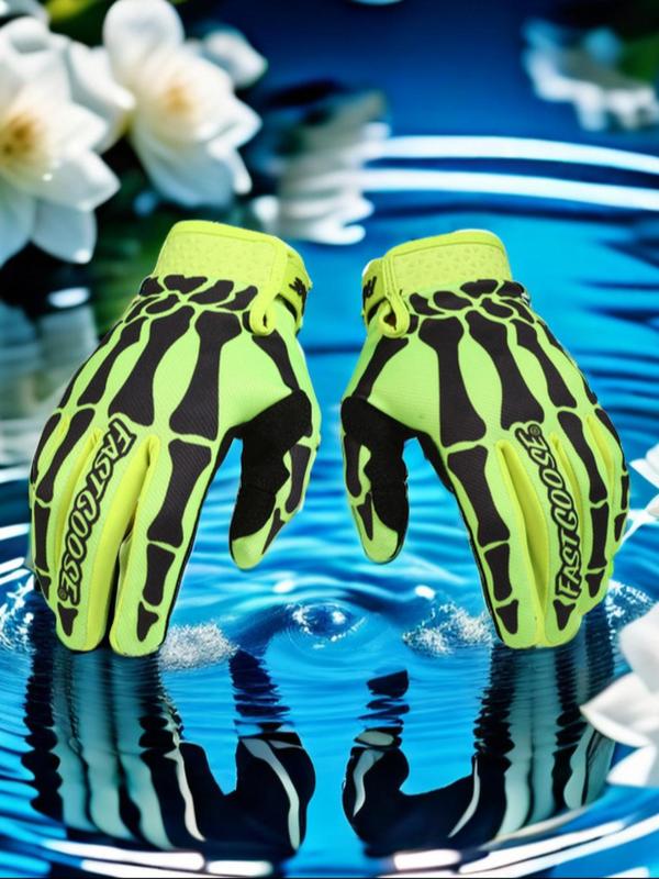 Skeleton Letter Print Sports Gloves, Breathable Non-slip Cycling Gloves, Outdoor Sports Protector for Men & Women