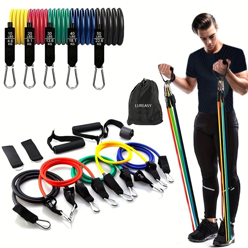 Complete Resistance Band Kit with Door Anchor, Handle and Carry Bag - Non-Slip TPE Bands for Strength Training, Body Relaxation and Home Workouts - Red Yellow Black Blue Green