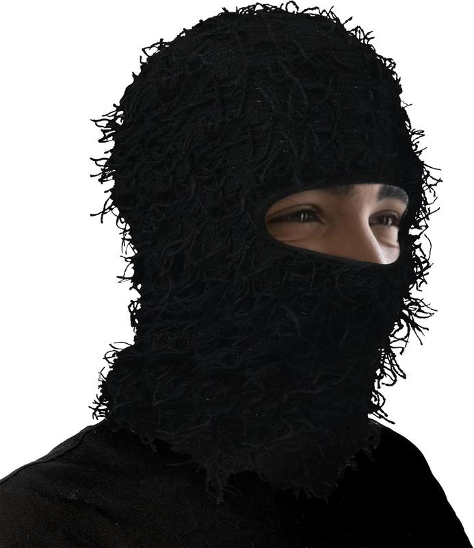 Men Women Distressed Balaclava Ski Mask Full Face Knitted Fuzzy Balaclava Windproof Shiesty Distress Mask for Outdoor Cold Weather