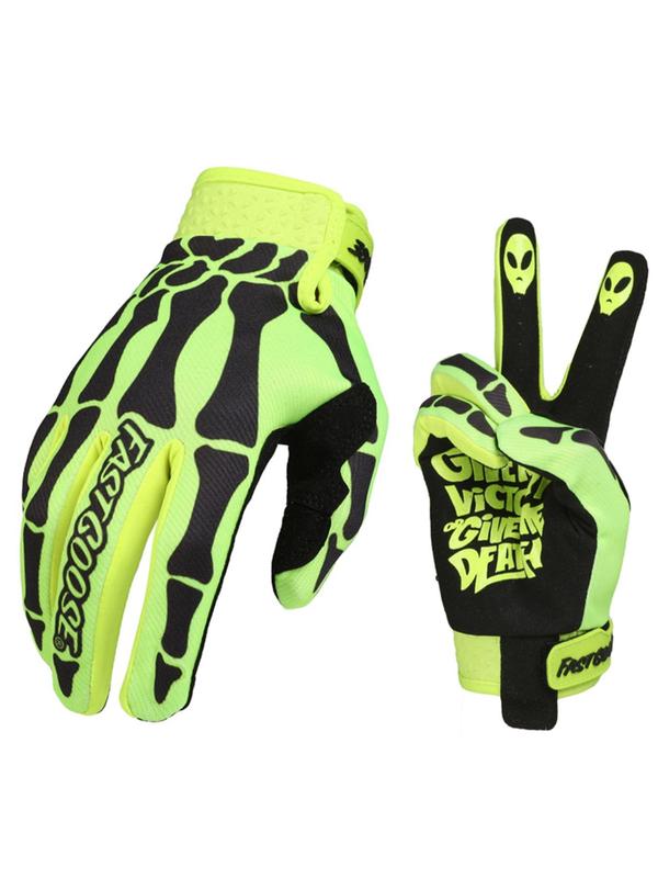 Skeleton Letter Print Sports Gloves, Breathable Non-slip Cycling Gloves, Outdoor Sports Protector for Men & Women