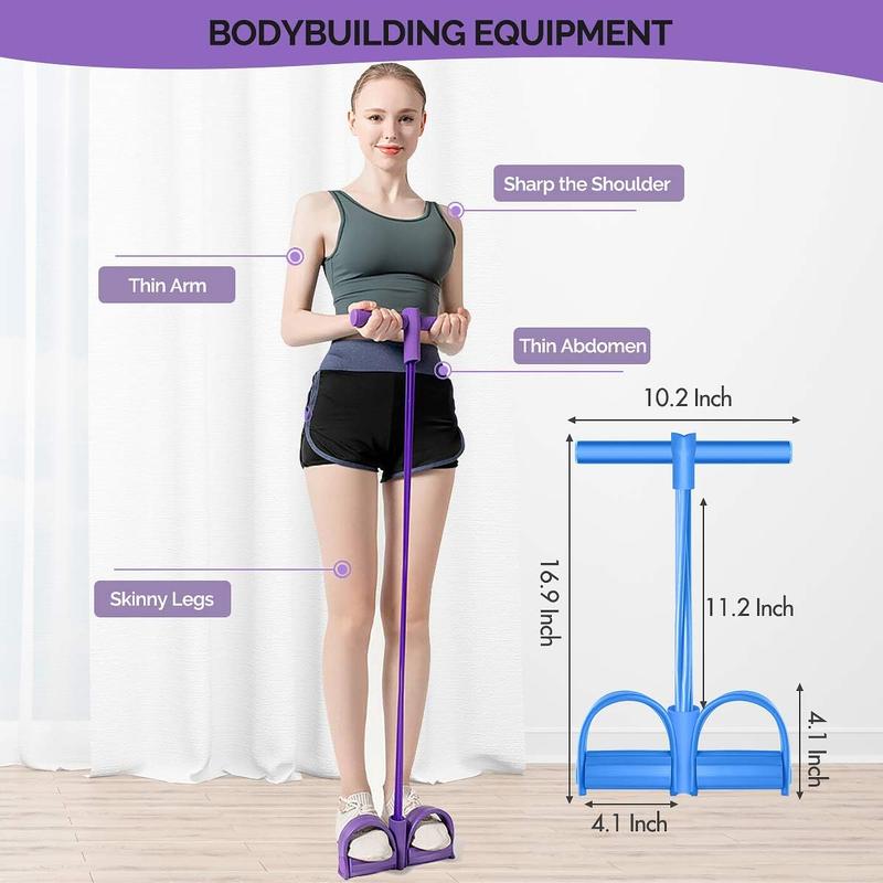 Yoga Elastic Resistance Band, 4-tube Foot Pedal Resistance Band, Sit-Up Pull Rope Puller, Yoga Fitness Gym Equipment, Convenient and Durable Fitness Equipment for Yoga Stretching Slimming Training