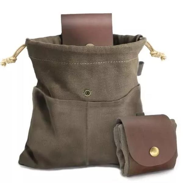 Foraging Pouch Leather Canvas Collapsible Bag Camping Storage Folding Bag Mushroom Bags Bushcraft Belt Pouches for Travel Camping Hiking Bag