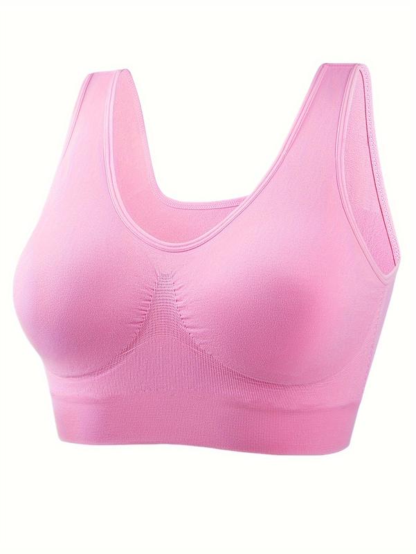 5PCs Plus Size Seamless Full Cover Sports Bra - Wireless, Backless, Medium Stretch, Solid Color, Pullover Fitness Tank Bra for Comfortable Workout