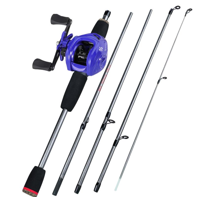 Fishing Rod and Reel Combo Set, 5 Sections Fishing Rod with 7.2:1 Gear Ratio Baitcasting Fishing Reel, Fishing Accessories for Travel and Beginner