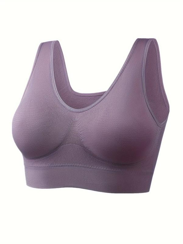 5PCs Plus Size Seamless Full Cover Sports Bra - Wireless, Backless, Medium Stretch, Solid Color, Pullover Fitness Tank Bra for Comfortable Workout