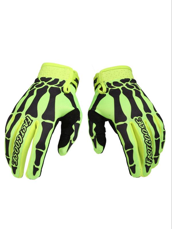 Skeleton Letter Print Sports Gloves, Breathable Non-slip Cycling Gloves, Outdoor Sports Protector for Men & Women