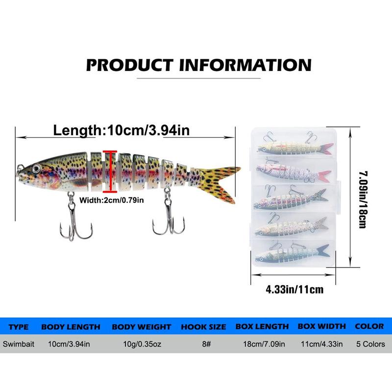 5pcs set Multi-section Fishing Lure, Lifelike Jointed Fish Bait, Slow Sinking Crank Bait for Fishing, Fishing Equipment, Flyfishing, Solocamping, Picnicaesthetic, Summer Gift