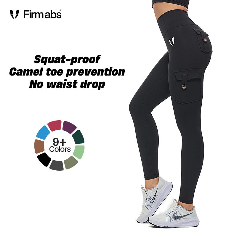 FIRMABS High Waist Cargo Leggings for women,Tummy Control Side Pockets Shaping Gym Wear