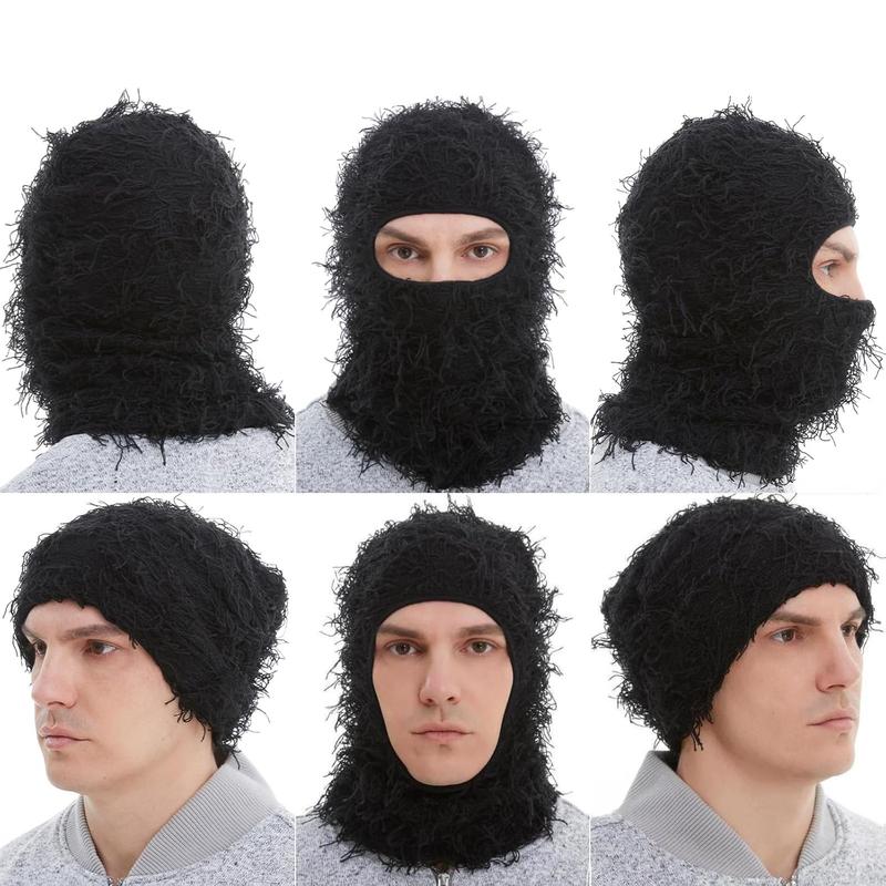 Men Women Distressed Balaclava Ski Mask Full Face Knitted Fuzzy Balaclava Windproof Shiesty Distress Mask for Outdoor Cold Weather