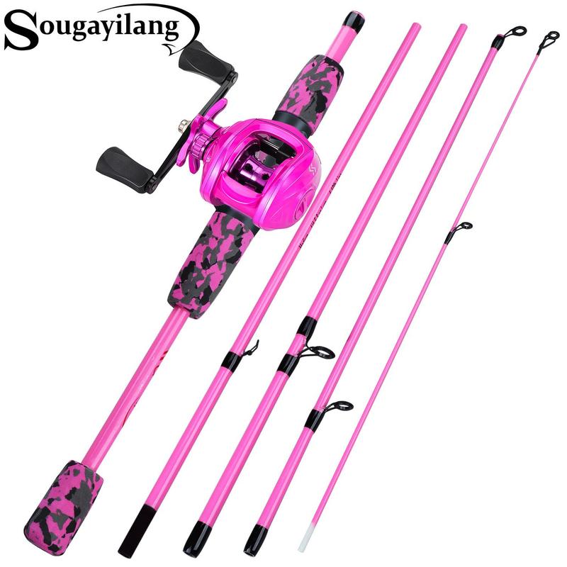 Fishing Rod and Reel Combo Set, 5 Sections Fishing Rod with 7.2:1 Gear Ratio Baitcasting Fishing Reel, Fishing Accessories for Travel and Beginner