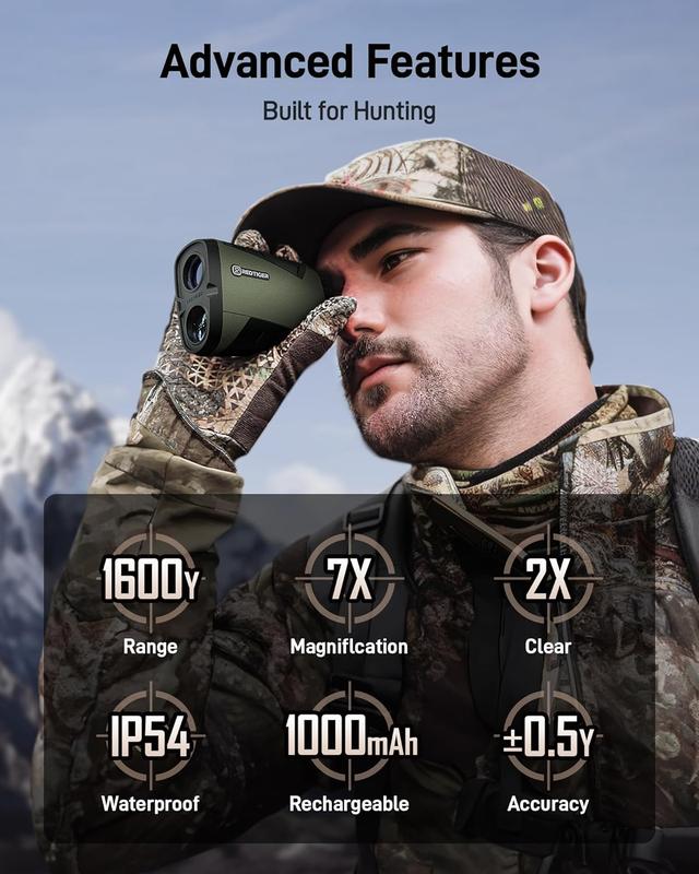 REDTIGER Range Finder for Hunting, 1600 Yards Laser rangefinder, 7X Magnification, Clearer and Accurate on Angle&Speed Measurement, Waterproof, Rechargeable for Bow Hunting, Shooting, Archery