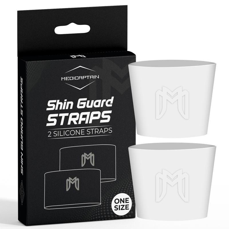 MediCaptain Premium Soccer Bundle - Soccer Grip Socks, Shin Guard Straps, Pre Cut Sleeves, and Mini Shin Guards (Black Pack with White Straps)