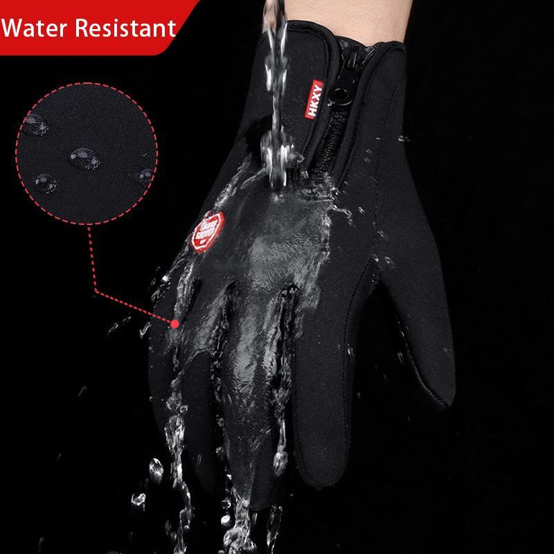 Zipper Patched Outdoor Cycling Gloves, Warm Touch Screen Waterproof Windproof Gloves, Sports Gloves for Skiing Climbing