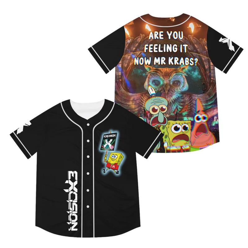 Excisions Spongeb0b Rave Baseball Jersey, EDM Festivals 2024 Thin Button Down Shirt, Tour  Evolution Outfit Ideas For Rave Lovers, Game Day Outfits, Gift For Fan