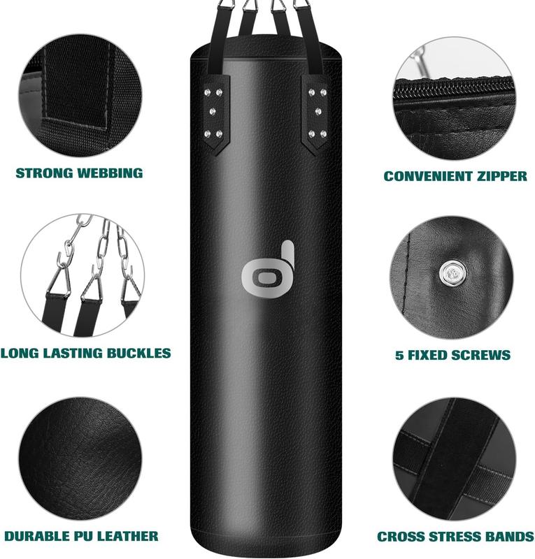 Punching Bag Set for Adults, 4FT PU Heavy Boxing Bag with 12OZ Boxing Gloves, Hand Wraps, Hanging Chains for MMA Karate Kickboxing Martial Art Home Gym Trainging - Unfilled