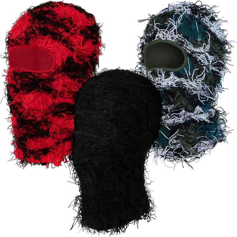 3 Pack Distressed Balaclava Ski Mask Knitted Full Face Mask Windproof Shiesty Distress Mask Winter Beanie outdoor hat