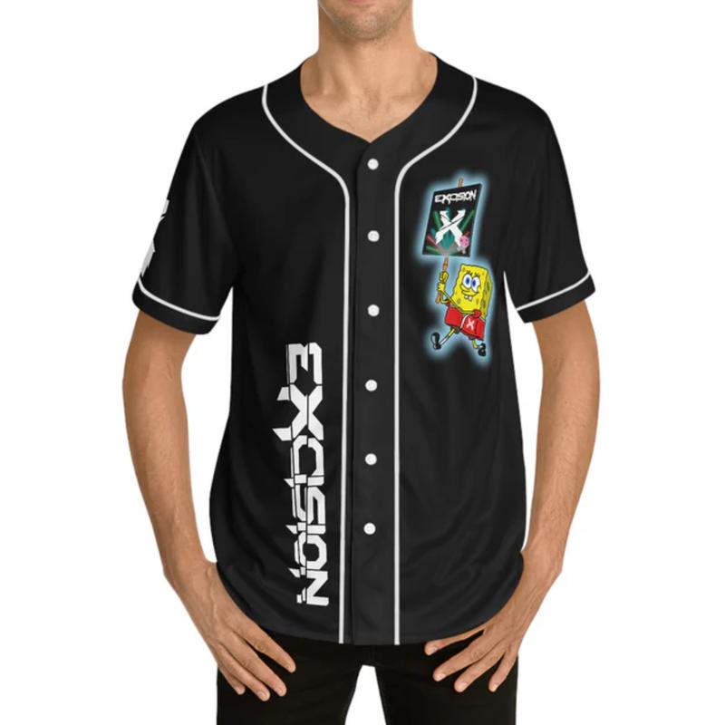 Excisions Spongeb0b Rave Baseball Jersey, EDM Festivals 2024 Thin Button Down Shirt, Tour  Evolution Outfit Ideas For Rave Lovers, Game Day Outfits, Gift For Fan