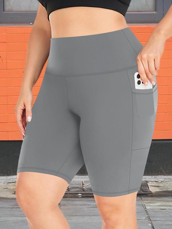  Plain High Waist Pocket Skinny Shorts, Comfy Breathable Seamless Biker Shorts, Women's Summer Bottoms for Daily Outdoor Sports, Summer Outfits 2024