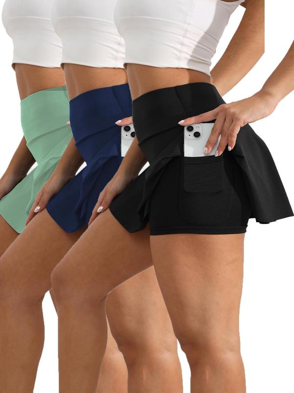 Women's 2 in 1 High Waist Sports Skorts, Gym Shorts, Solid Pocket Design Shorts for Yoga Gym Workout, Lady Fall Sport Bottoms, Ladies Back To School Sportswear for Fall, Gym Clothing, Going Out Fall Bottoms, Fall 2024