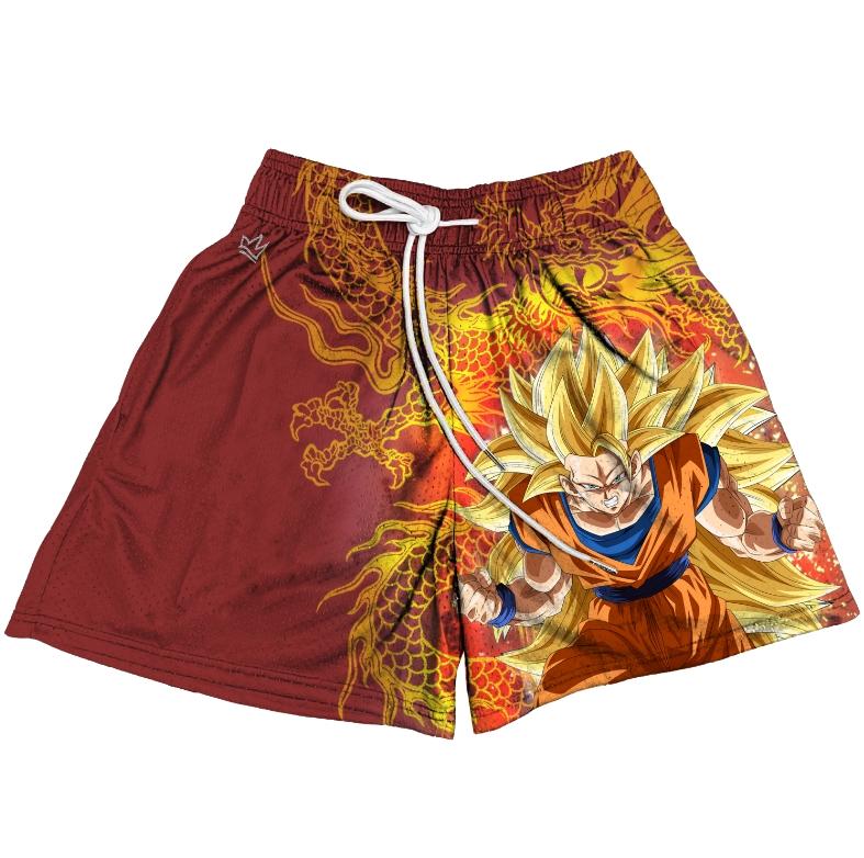 Dragon Ball SS3 Goku Shorts Black & Red Basketball Shorts Workout Sport Knee Pants With Pockets Athletic Sweat Walking Sunmmer Embroidery Shorts S-3XL