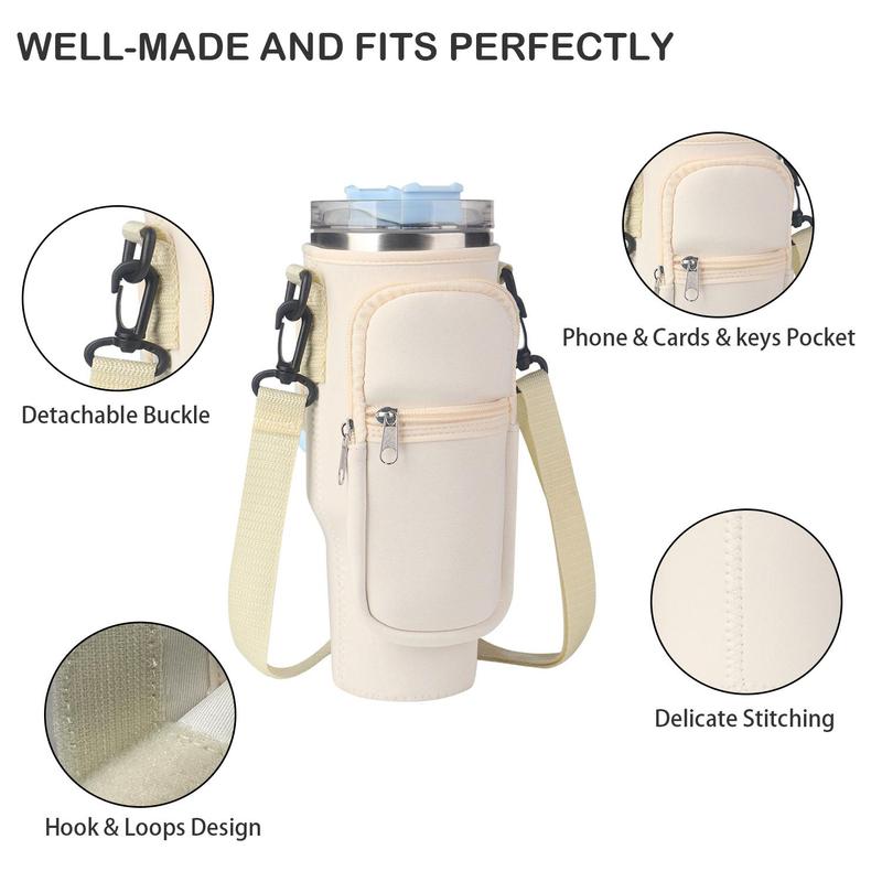 Water Bottle Storage Bag with Shoulder Strap & Pocket, Portable Water Bottle Carrier Bag for Tumbler Cup, Drinkware Accessories for Outdoor Sports