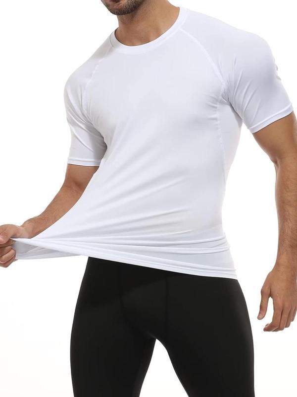 Men's Solid Round Neck Sports Tee, Quick Drying Breathable Short Sleeve T-shirt, Men's Sportswear Clothing for Indoor Outdoor Wear