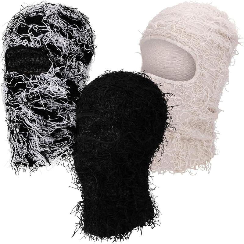 3 Pack Distressed Balaclava Ski Mask Knitted Full Face Mask Windproof Shiesty Distress Mask Winter Beanie outdoor hat