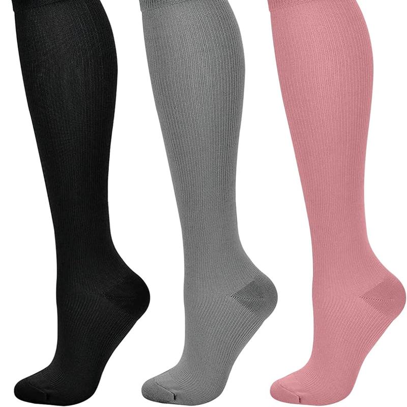 3 Pack Compression Socks for Athletic Running Cycling, Best Support for Circulation 15-20 mmHg, Men and Women