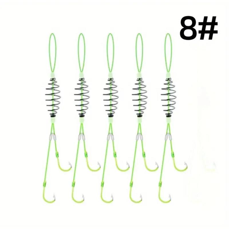 5 Pack Spring Bait Cage with dual fluorescent hooks - hand tied Carp Bait cages with hooks