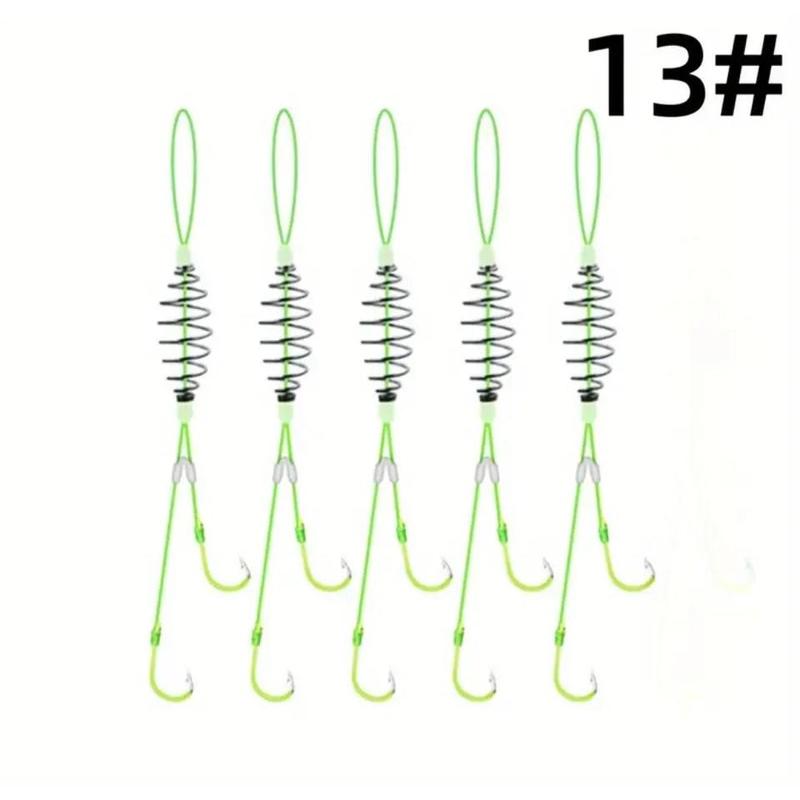 5 Pack Spring Bait Cage with dual fluorescent hooks - hand tied Carp Bait cages with hooks